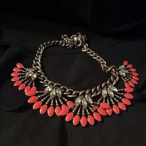 Stella And Dot J crew Coral Rhinestone Gold Tone Costume Necklace